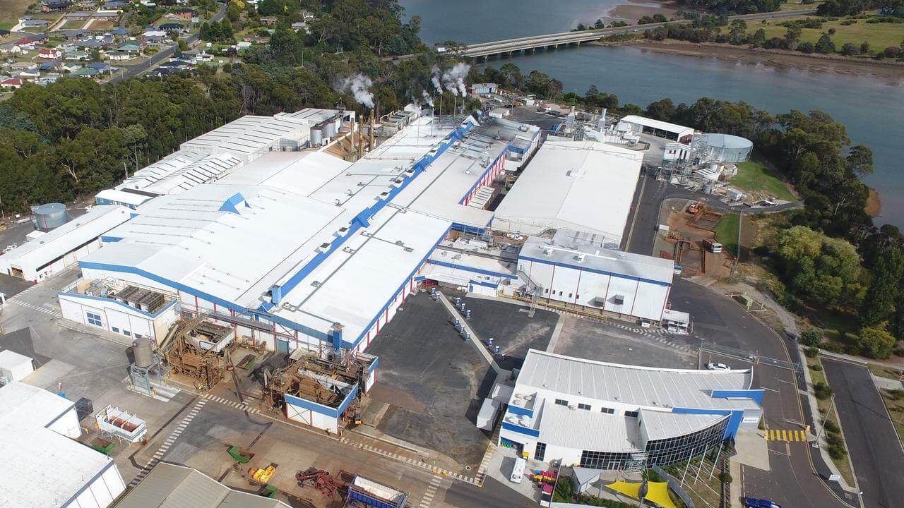 Aerial view of the Simplot operation in Ulverstone, northwest Tasmania.